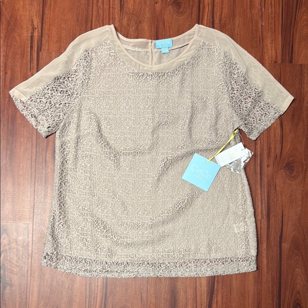 NWT!  CeCe Tan Cream Blouse, size Large